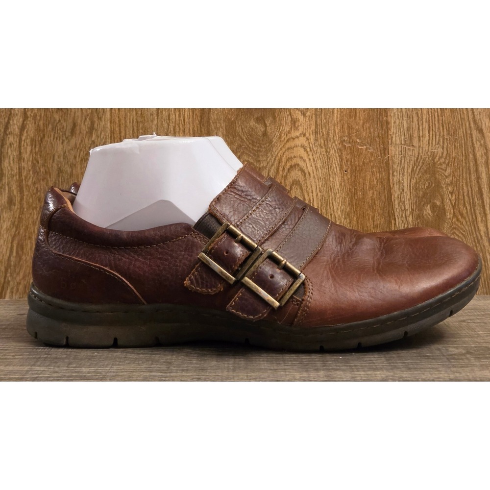 BOC Born Concepts Brown Leather Double Buckle Strap Loafers Womens Size 10